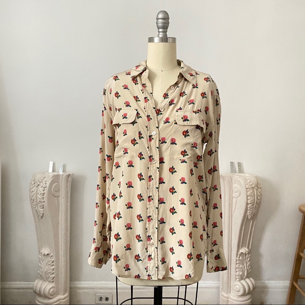 Equipment floral beige silk shirt